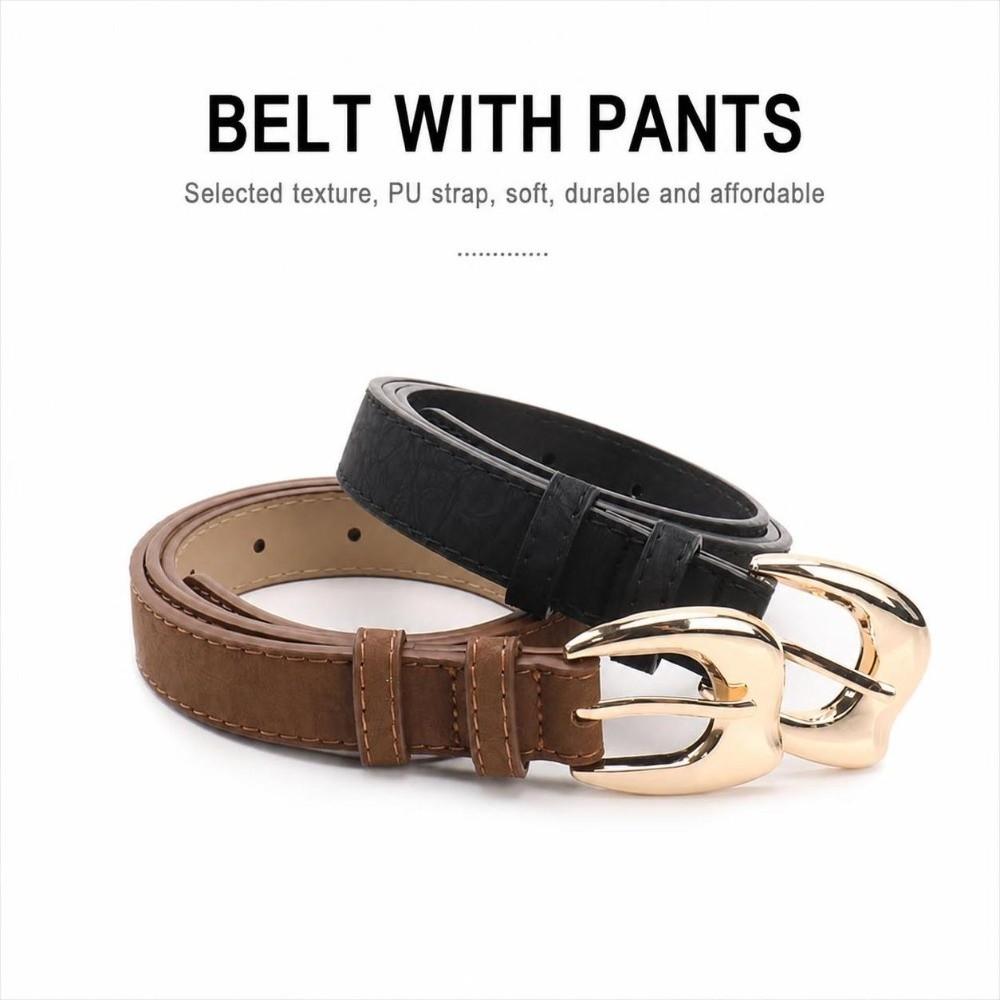 Pin Buckle Closure PU Leather Belt Minimalist Faux Leather Waistband Slim Waist Strap  For Women
