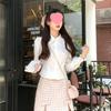 2025 Spring/Autumn Sweet Girly Slim-Fit White Puff Sleeve Top