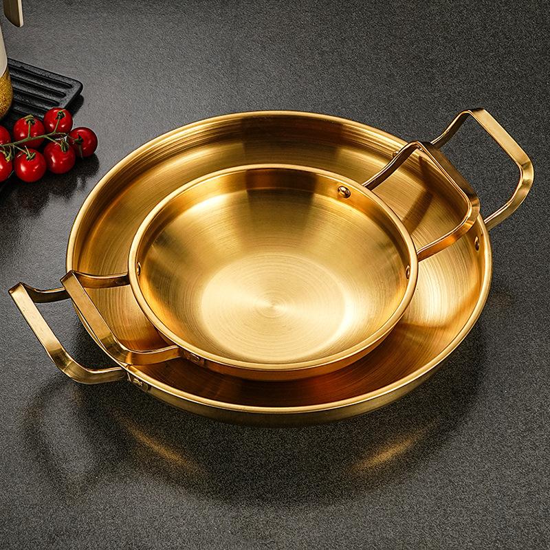 Edelstahl Hong Kong Stil Doppelgriff Trockentopf Kommerzieller Meeresfrüchte Topf Outdoor Hot Pot Dicke Haushaltsnutzung Boden Flache Pfanne