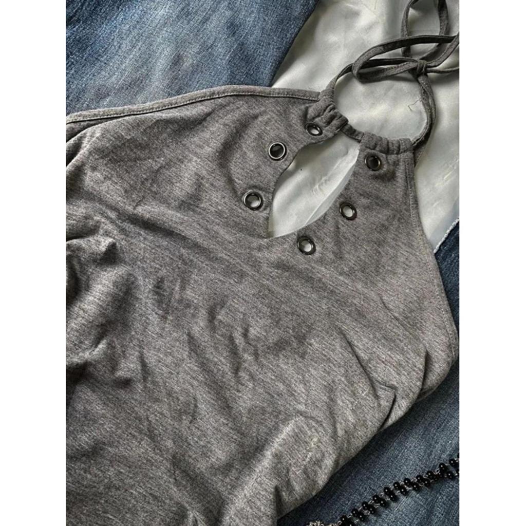 Colete Regata Vintage Cinza para Mulheres - Estilo Verão Thrift Top de Garota Confiante