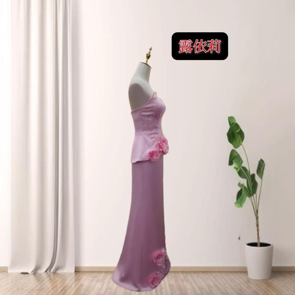 Export popular light luxury fake two sexy three-dimensional flower tube top slim hip dinner dress