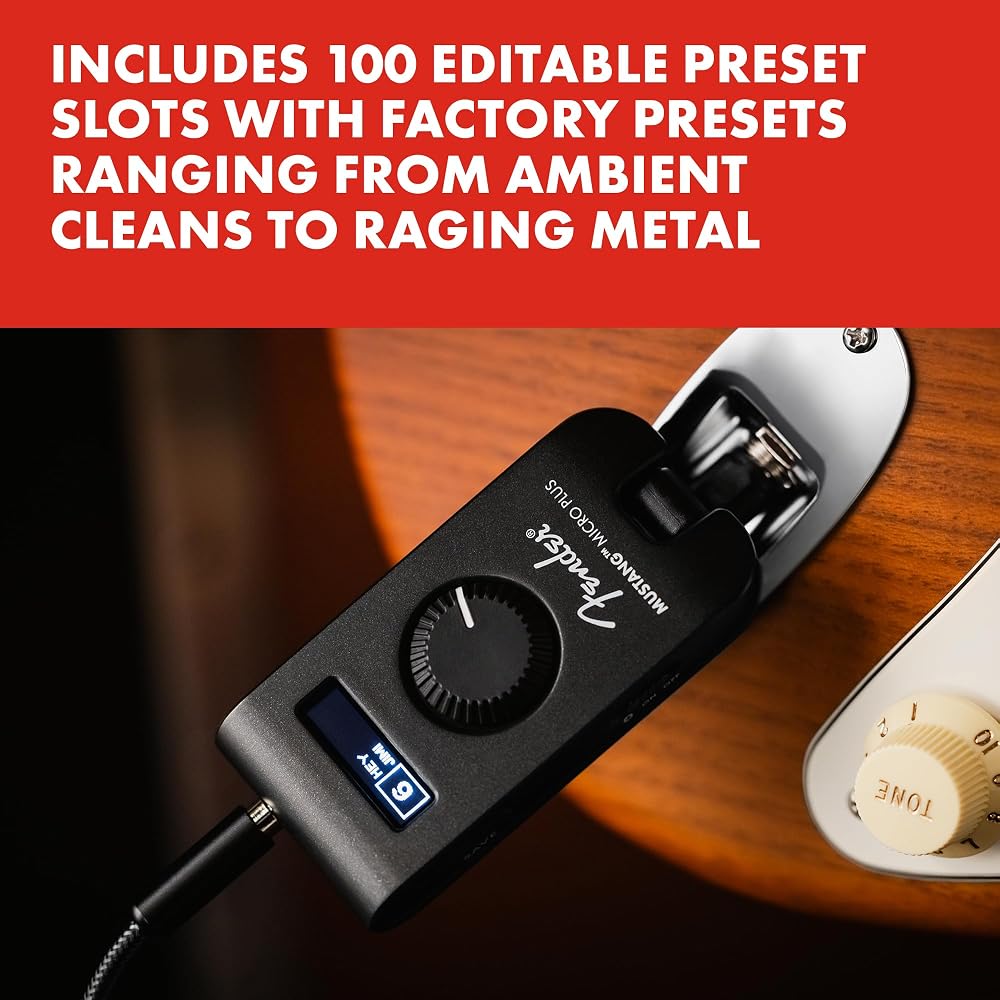 Fender Mustang® Micro Plus Headphone Amplifier for Guitars and Basses