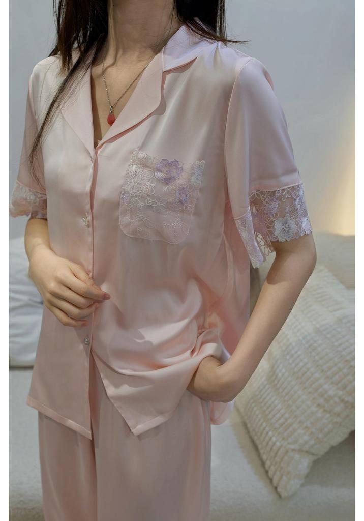 Elegant Ice Silk Women's Pajamas: Summer Short Sleeve, Light Luxury, Versatile Home Wear, Douyin's Hot Seller