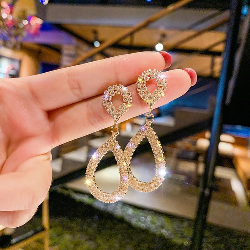 Cute Female Big Water Drop Earrings Fashion Color Gold Wedding Earrings Jewelry Vintage Long Dangle Earrings For Women