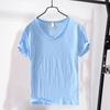 Summer Men Thin Breathable T-shirt V-neck Short Sleeve Solid Color Casual Basic Tees Casual Bottoms Pullover Tops