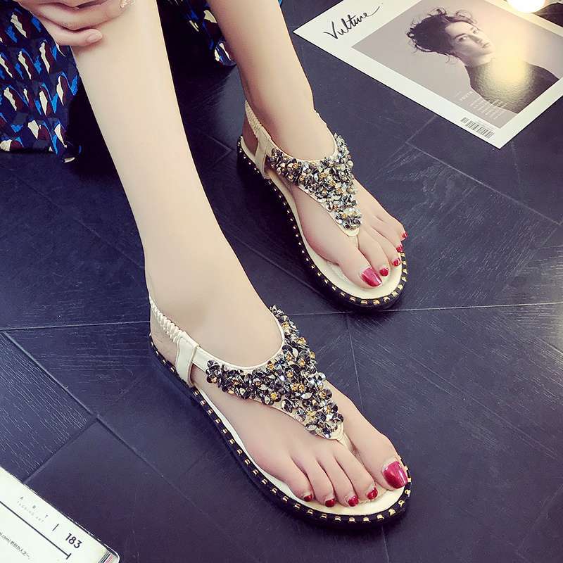 High-top sandals flat bottom toe flat heel simple Roman beach shoes wear herringbone retro bag heel women 40 грязно-белый