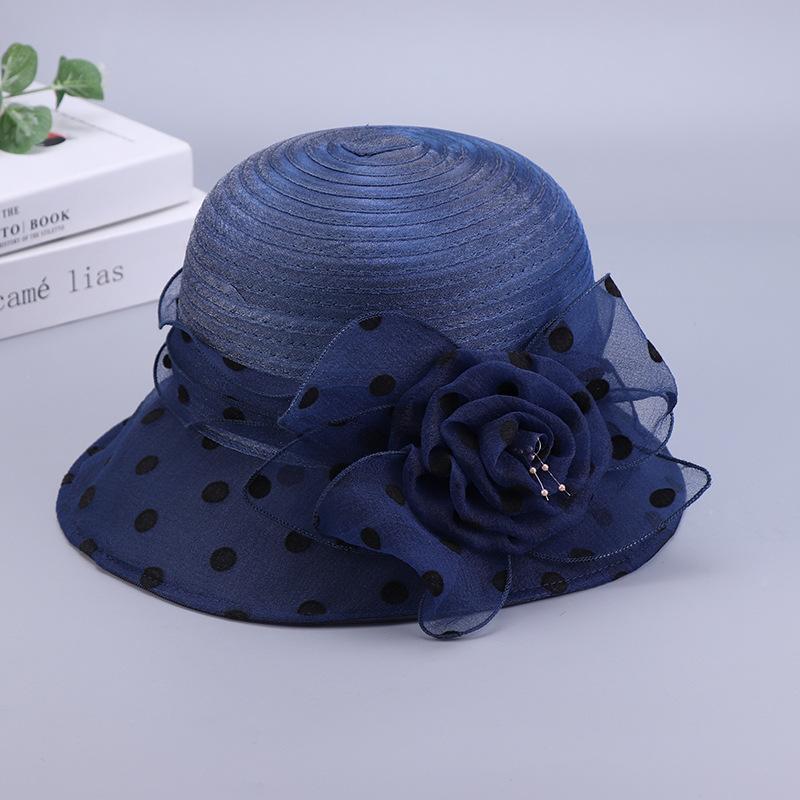 Chapeau de soleil élégant à pois pour femme, design en maille, en organza, avec fleurs, pour la respirabilité, pour les voyages, les vacances, chapeau de soleil
