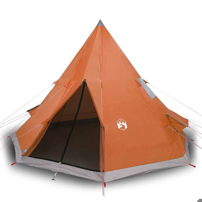 VidaXL Tipi Camping Tent 4 Person, Shade Tent with Carry Bag, Camping Awning, Garden Shelter, Orange 94382