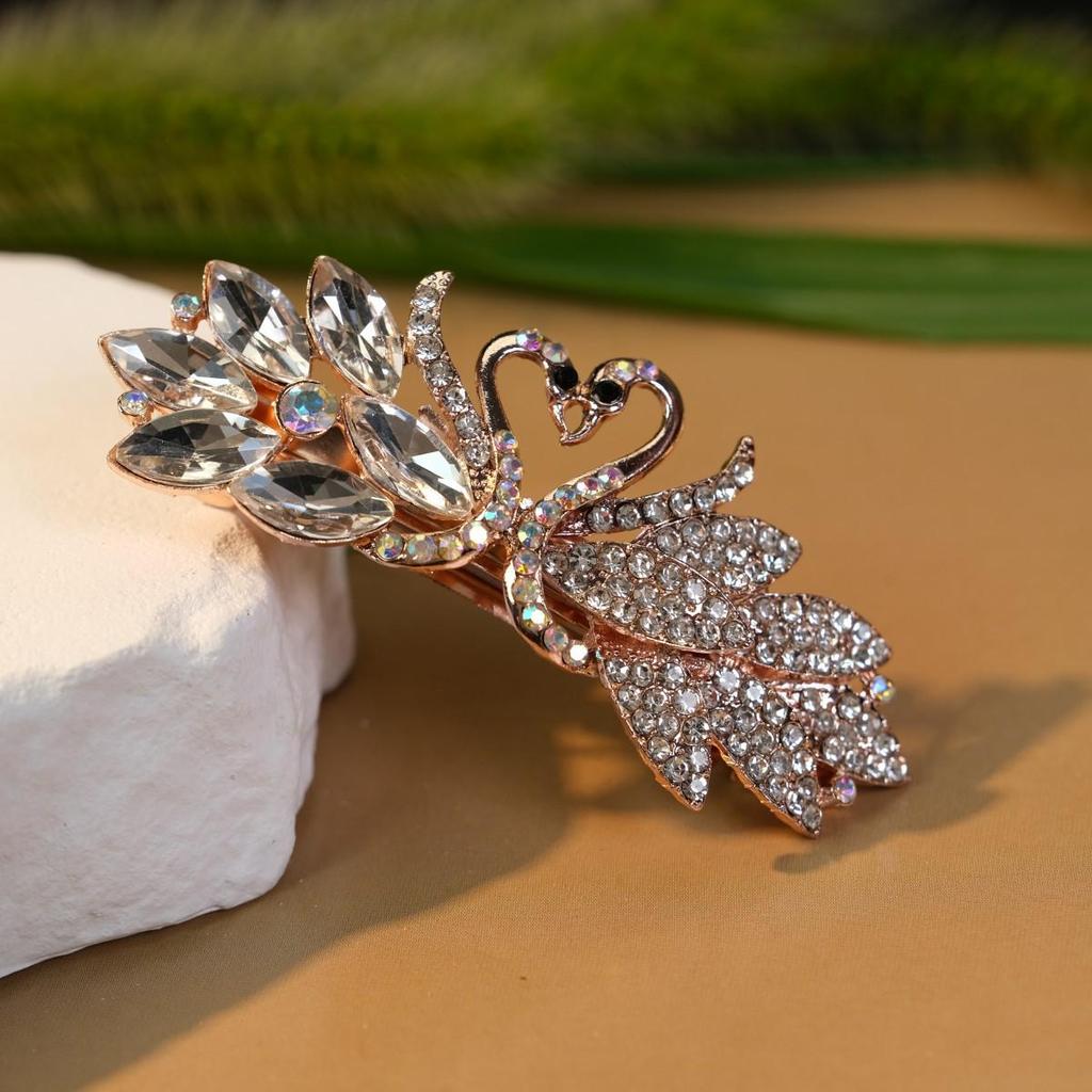 Swan Rhinestone Alloy Hair Clip - Versatile Large Spring Clip for Women's Hairstyles
