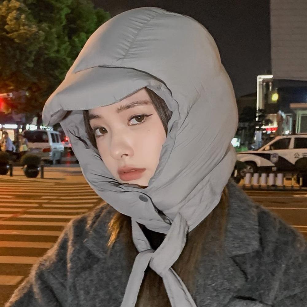 Simple Solid Color Padded Pullover Cap Korean Style Windproof Balaclava Hat Harajuku Hooded Puffy Ear Protection Cap Girls