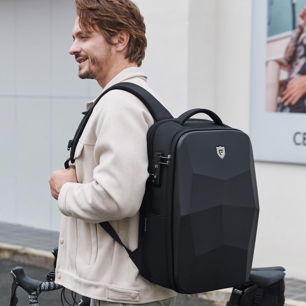 FENRUIEN Hard Shell Backpack, Waterproof, TSA Lock, Anti-Theft, Large Capacity, Expandable Capacity, Fits 15-17 Inch Laptops, Lightweight, USB