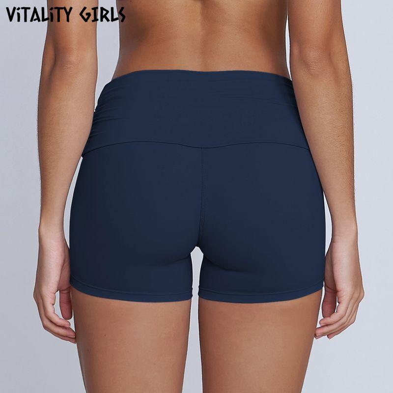 Vitality Girls Flip Waist Folding Yoga Shorts Slim Fitted Waist Exercise Shorts Female Training Quick-Drying Breathable