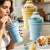 2-in-1 Collapsible Silicone Ice Ball Cup Reusable Ice Sphere Maker with Straw & Lid Portable Freeze Mug for Coffee Tea Juice