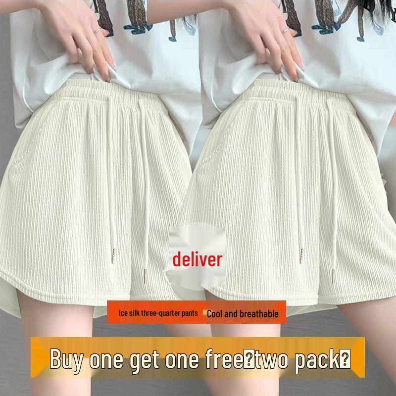 Ice Silk Women's Wide-Leg Sports Shorts, Summer Casual High-Waisted, Versatile Running Outerwear - Single/Double Three-Quarter Length