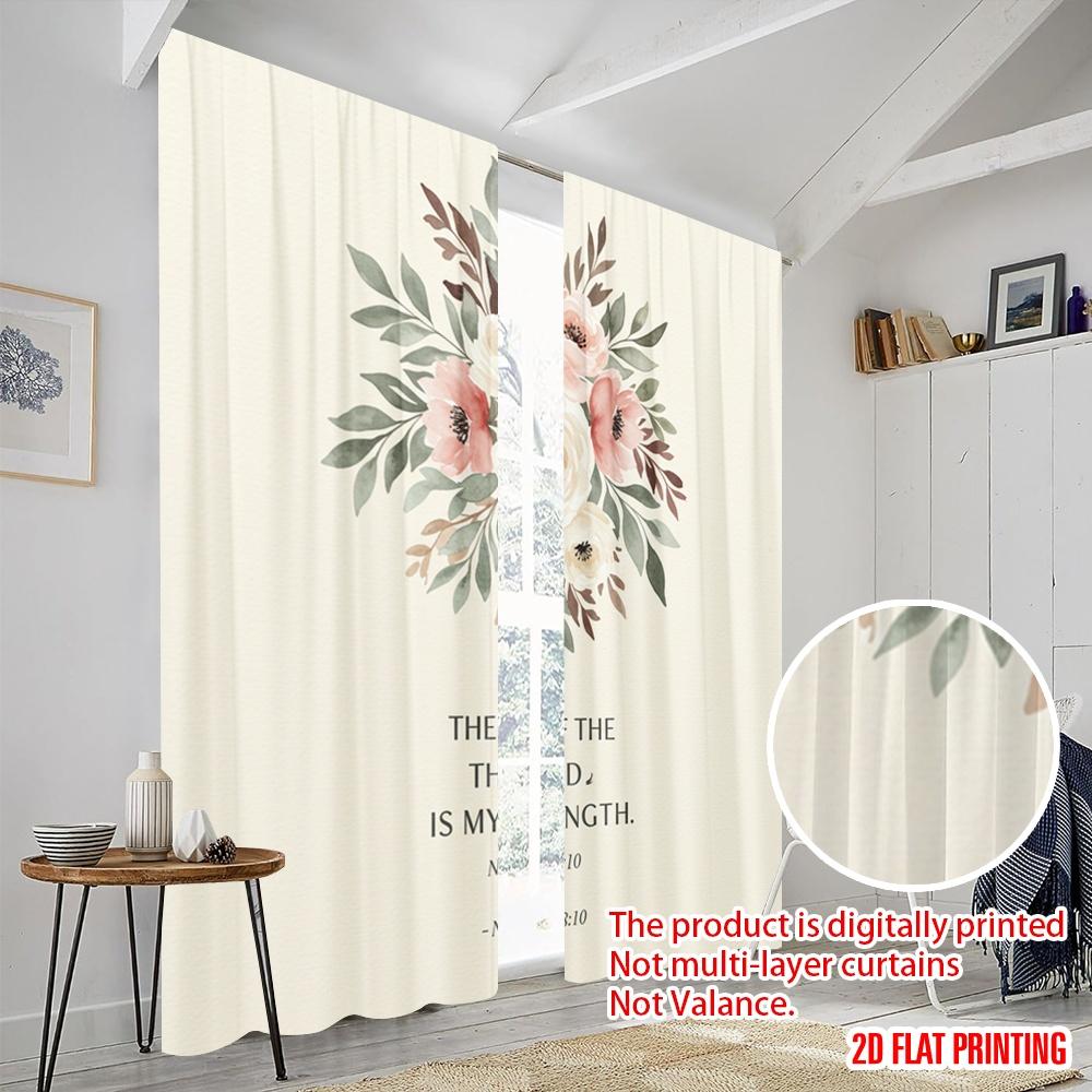 2pcs 2D flat printing Window Curtains Floral Scripture Strength 100% Polyester Without Electricity Festive Holiday for Home