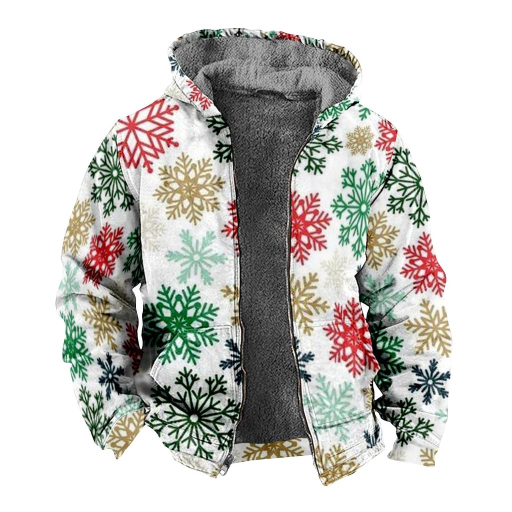 Men's Christmas Print Jacket Men's Spring And Autumn Casual Trend Zipper Hooded Jacket