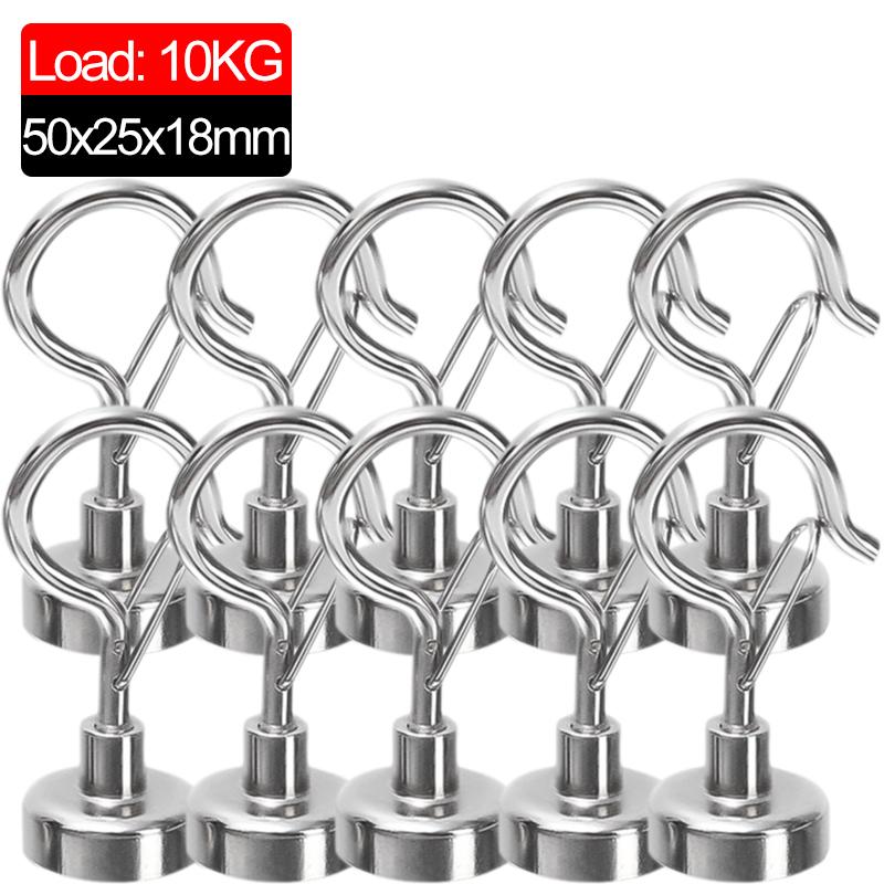 10/1Pcs Magnetic Hook Elastic Hook Press Household Magnetic Buckle Wholesale NdFeB Strong Magnet Keychain Magnet Hook Hardware