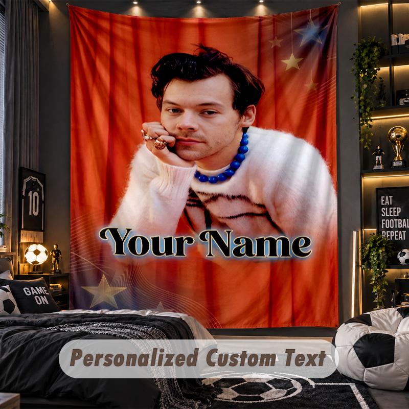 Personalized Wall Tapestry,Harry Styles Custom Printed Name, Fabric Wall Art For Indoor Room Backdrop