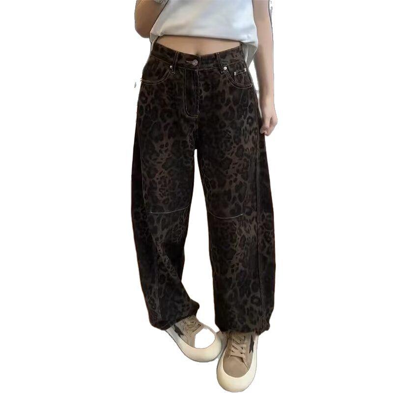 Spring 2025 Leopard Print High-Waist Straight-Leg Jeans for Women