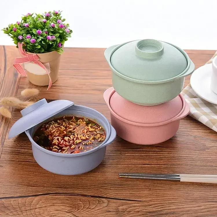 Protection And Safety Lunch Tray Dishes Soup Bowl Lid Dinnerware Pure Natural Wheat Straw Bowls Tools