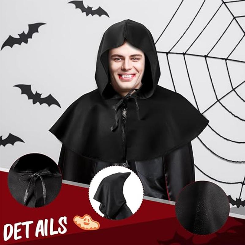 Solid color Halloween costume black Reaper short cloak cape prop with hat performance costume cosplay prop