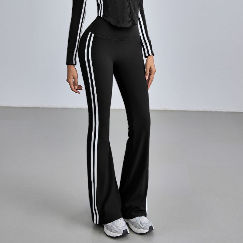 

Mitaogirl American Sexy Bell-Bottom Pants Women s Outdoor Exercise Workout Pants Retro Double Bars Micro-Pull Yoga Pants Black Sport Flared Pants L