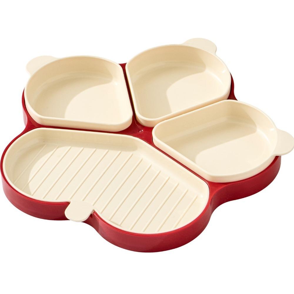 Reusable Dinner Plate Plastic Garlic Storage Plate Multi functional Spoon Rest  Control Diet кремовый/красный