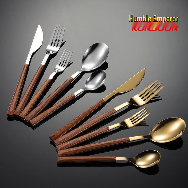 QianXing 430 Stainless Steel Gold Tea Spoon Set with Faux Wood Handle