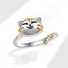 Geometric Cat Stress Relief Adjustable Ring Copper Jewelry For Women