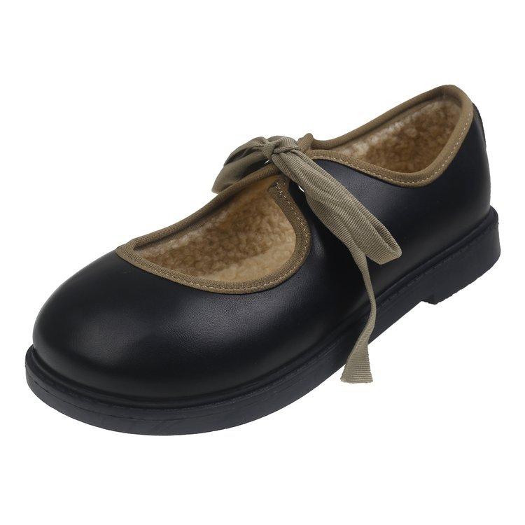 Fashion 2025 New Thick Bottom Round Head Low Heel Shallow Mouth with Skirt Single Shoes for Women in Autumn Simple Comfortable