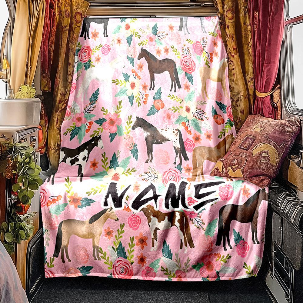 Horse Rider Barn Hair Flowers Sunflower Blanketcustomize Your Name Lightweight Comfortable And Stylish Blanket For Travel Bed Home Chair Office Sofa