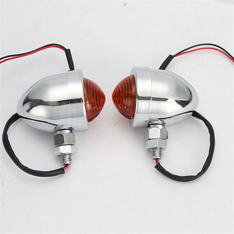 Universal Retro Motorcycle Blinkers Chopper Cafe Racer Motorbike Turn Signal Lights Scooters Metal Indicator 12V Chrome Color
