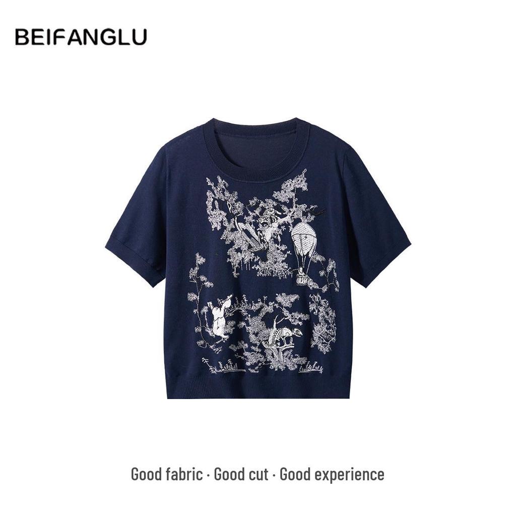 Northern Deer 'Hot Air Balloon' Lyocell Cotton Mulberry Silk Summer Knit T-Shirt WX261227