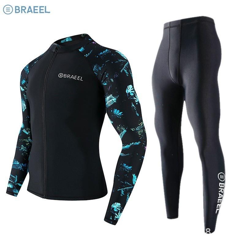 Heren UV Bescherming Rash Guard Set Lange Mouwen Top Broek Sneldrogend Snorkelen Duikpak Watersport
