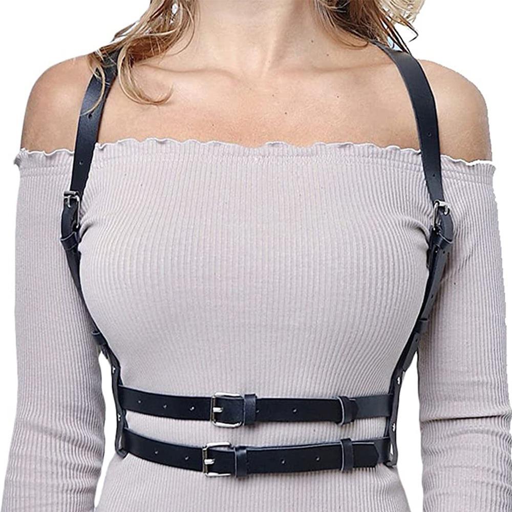 Sexy Harness Belt Leather Lingerie Body Harness Bondage Cage Chest Belt Suspender Goth Fetish Rave Outfit Women Accessorie