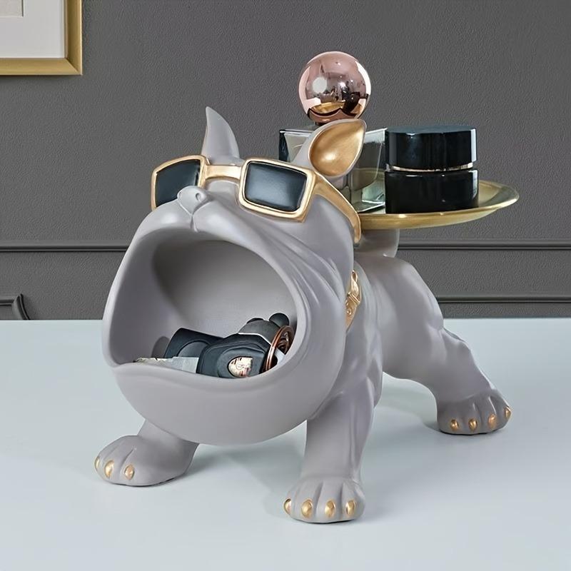 1 French Bulldog Artwork, Scandinavian Style Animal Statue Storage Tray for Candy Snacks Coins Fruit Jewelry Storage