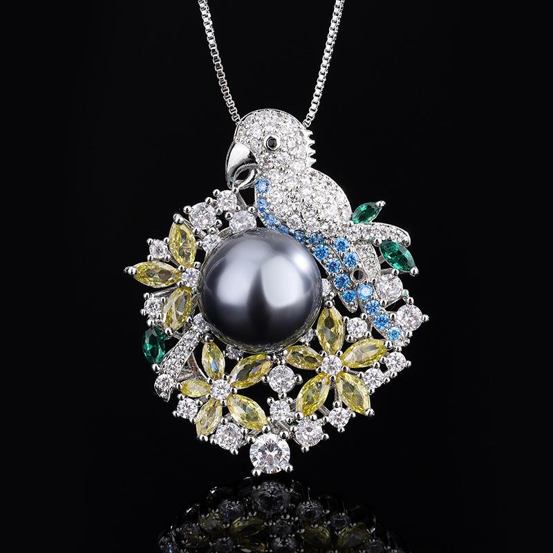 Fritillary Pearl Necklace Cockatoo 925 Silver Necklace Light Luxury Vintage Zircon Pendant