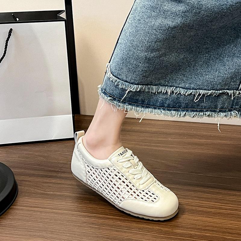 Fashion Summer New Retro Mesh Breathable Woven Hollow Forrest Gump Shoes Women's Sports and Leisure Moral Training Shoes Wear Outside