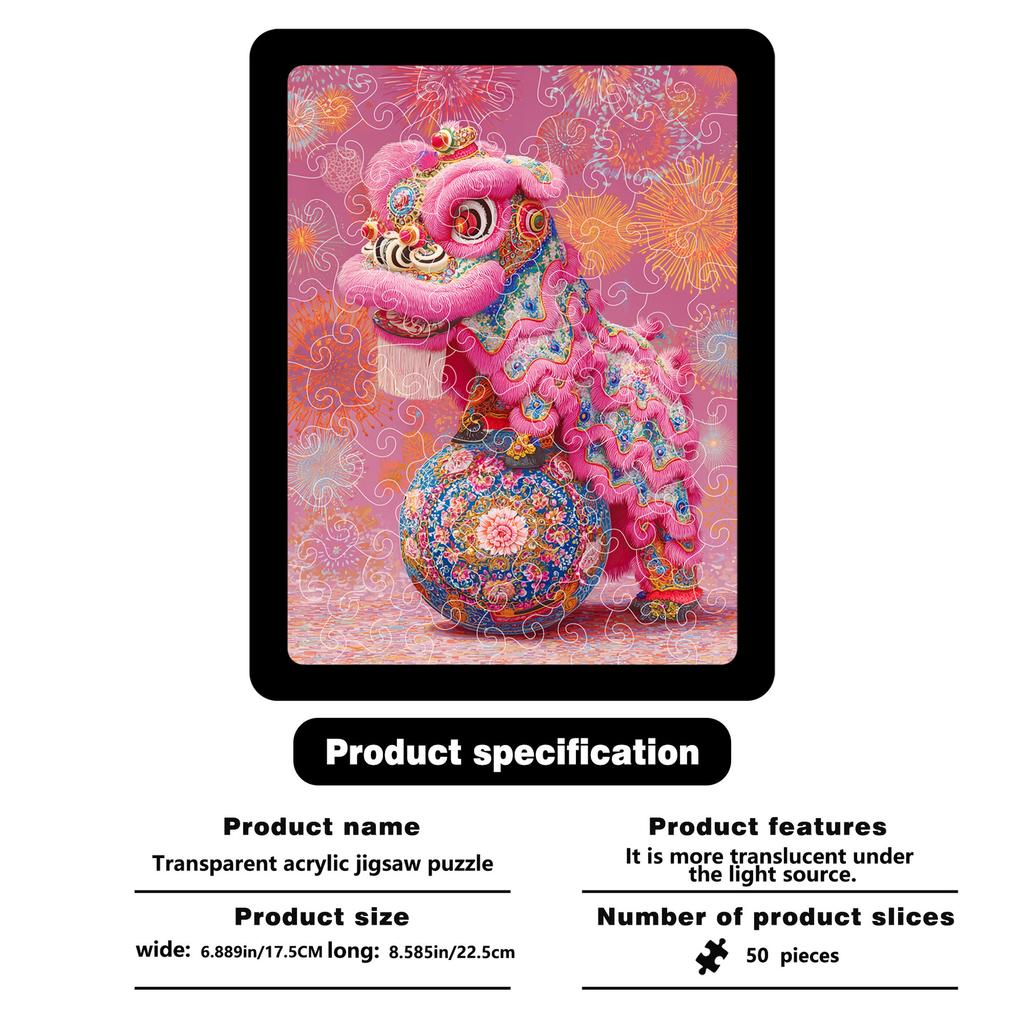 Pink Lion Dance Puzzle Decorative Painting New Chinese Transparent Desktop Ornament Acrylic Puzzle