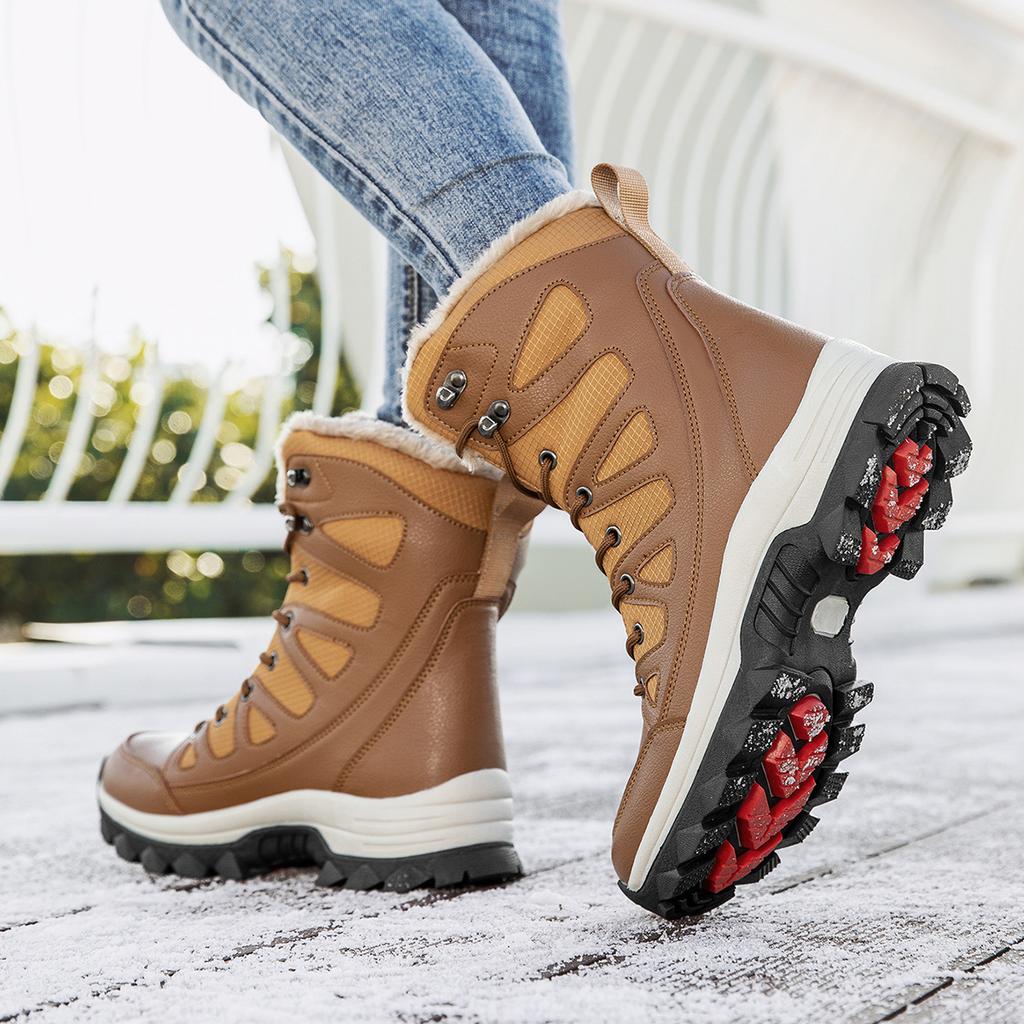 Nowe zewnętrzne buty zimowe dla par, duże rozmiary, wysokie, ciepłe, pikowane, pogrubione, buty turystyczne outdoorowe