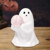 Halloweenská figurka ducha Roztomilý malý duch držící netopýra/růžovou dýni Soška Pryskyřičná stolní ozdoba na poličku, do ložnice, domácí dekorace