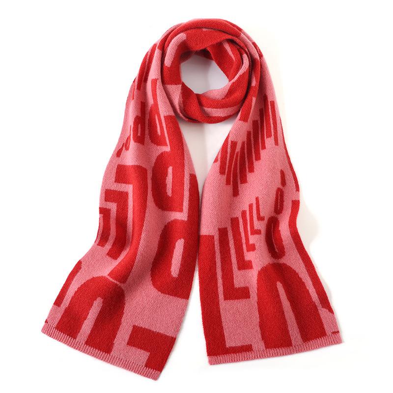 Letter Design Versatile Pure Wool Scarf Fashion Warm Small Wide Shawl Autumn and Winter New 100 Wool Scarf