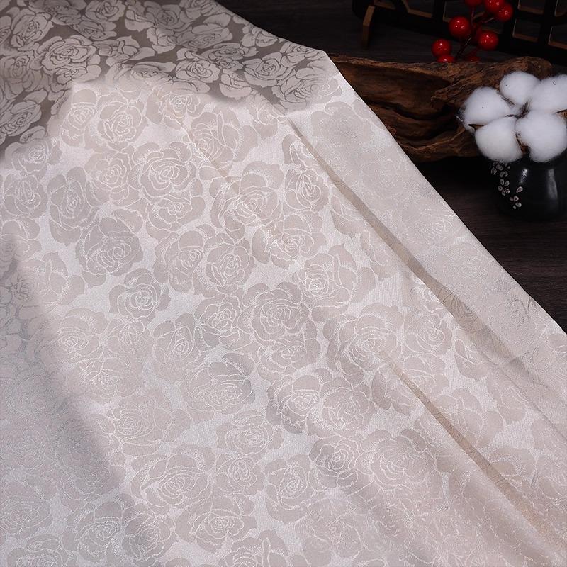 Wide 150cm Rose Jacquard Fabric for Needlework Cheongsam Dress Pajamas Costume Diy Sewing Soft Micro Elastic Cloth
