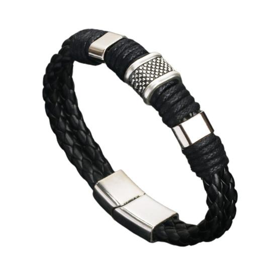 

Мужские браслеты, винтажные плетеные модные мужские браслеты из искусственной кожи с веревкой для вечеринки чёрный