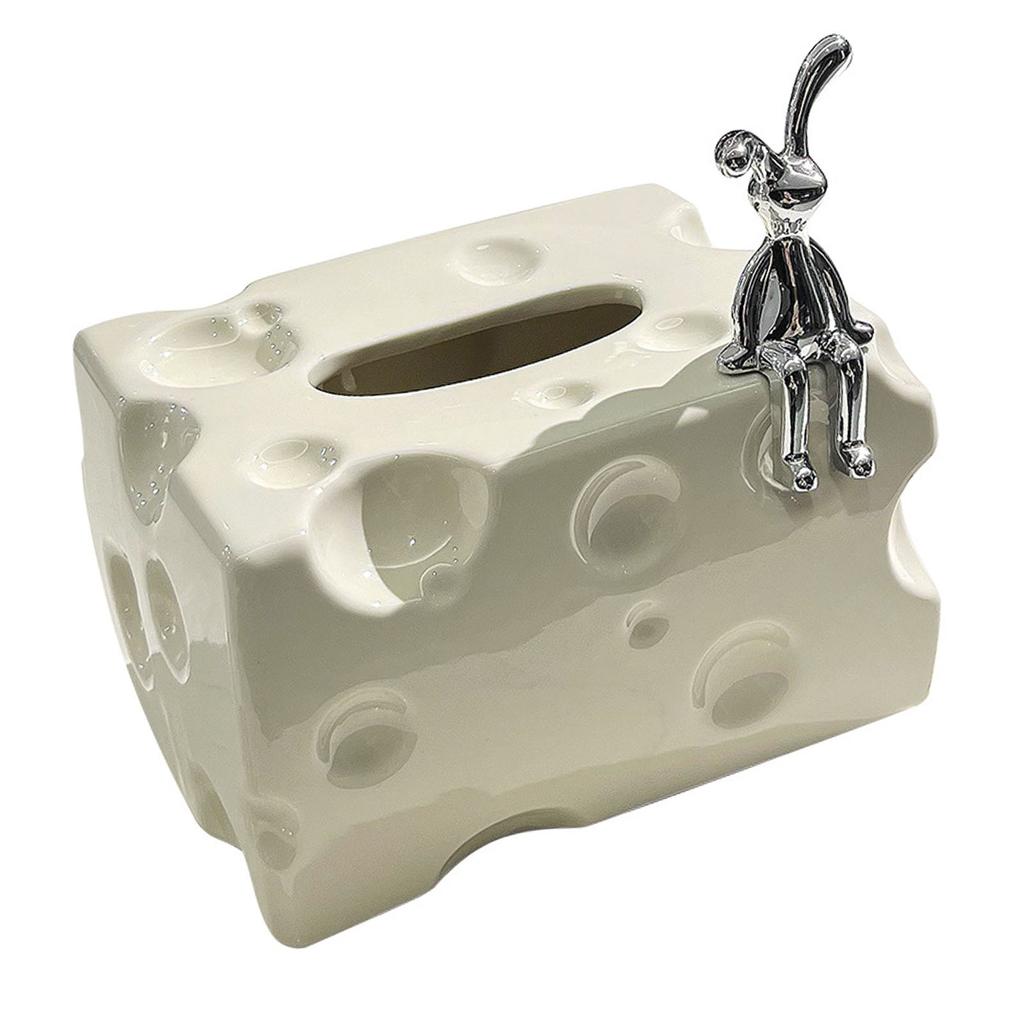 Tissue Box Cover Ceramic Rectangular Stylish Elegant Decorative Napkin Box Holder for Desktop Coffee Table