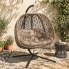 Outdoor Double Hanging Chair with Cushion and Cup Holders, Sand Brown