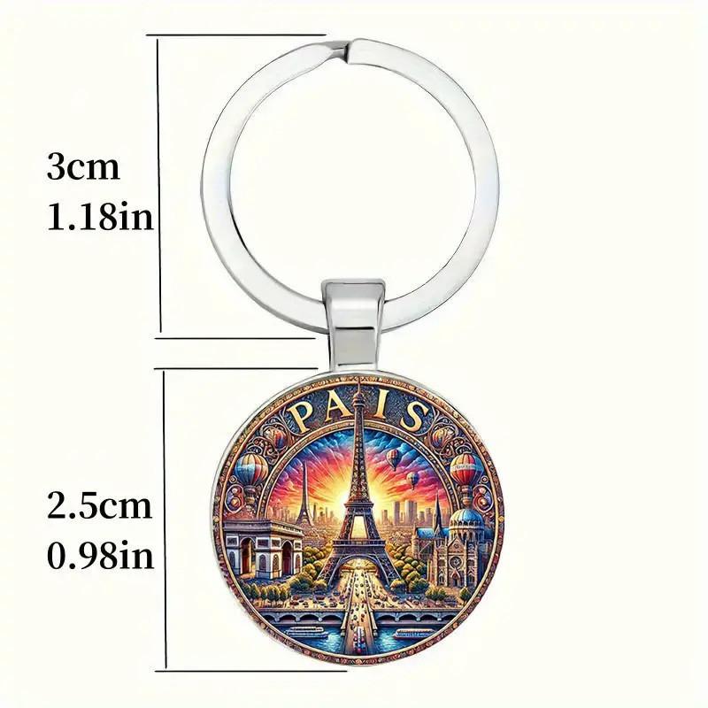 Paris Dusk Scene Keychain With Glass Alloy Pendant For Gift And Decor