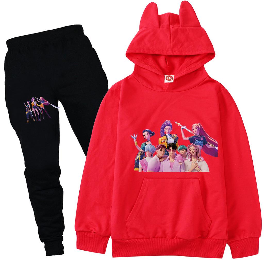 Kinder Mädchen Anime Cartoon K-Pop Rumi Zoey Mira Bedruckt Lässige Langarm Kapuzenpullover Hosen Kleidung Set