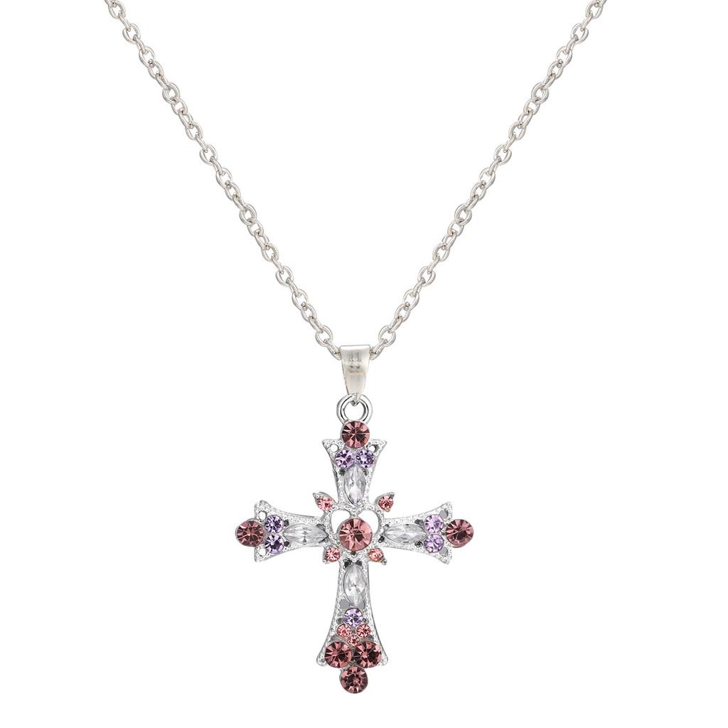 Cross Rhinestone Pendant Necklace Trendy Alloy Jewelry Women Decoration Gift