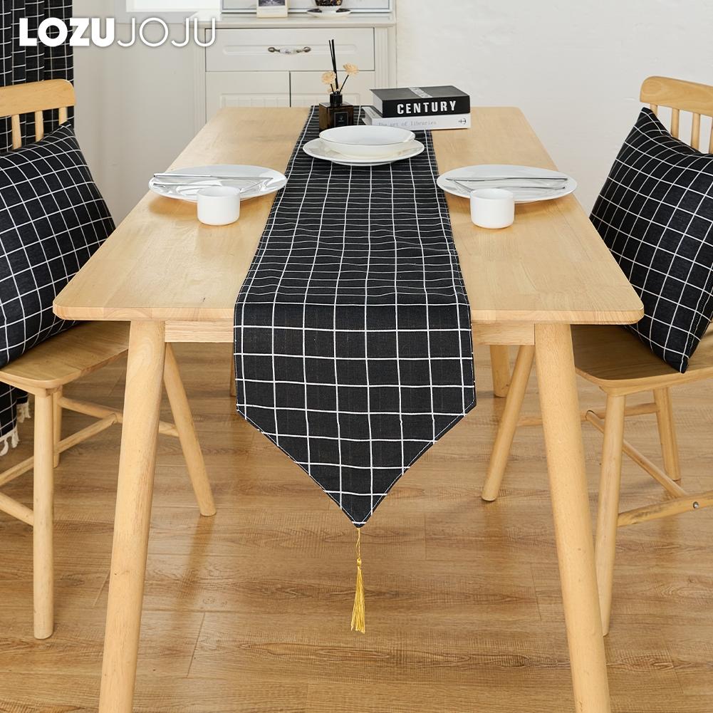 1 STÜCK LOZUJOJU Einfacher und Vielseitiger Schwarz Kariert Bedruckter Baumwollleinen Tischläufer für Esstischdeko Küche für Heimtisch Heimdeko